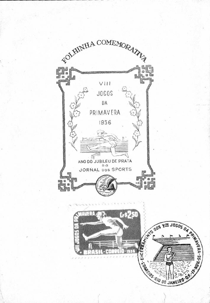 Folhinha comemorativa dos Jogos da Primavera de 1956, com diversas modalidades esportivas para moças
