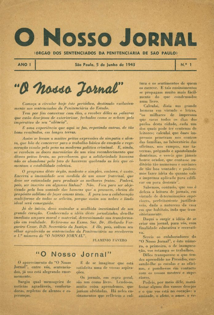 O Nosso Jornal de 5 de junho de 1943: primeiro exemplar de publicação dos sentenciados da Penitenciária de São Paulo