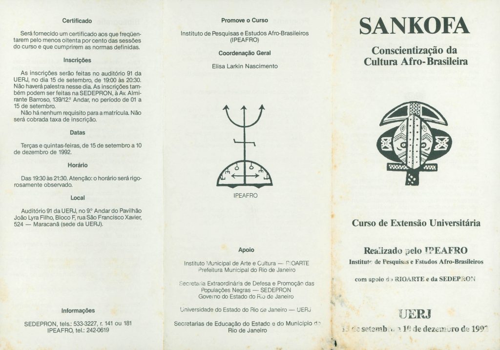 Folder (frente) do curso Sankofa, promovido pelo Ipeafro