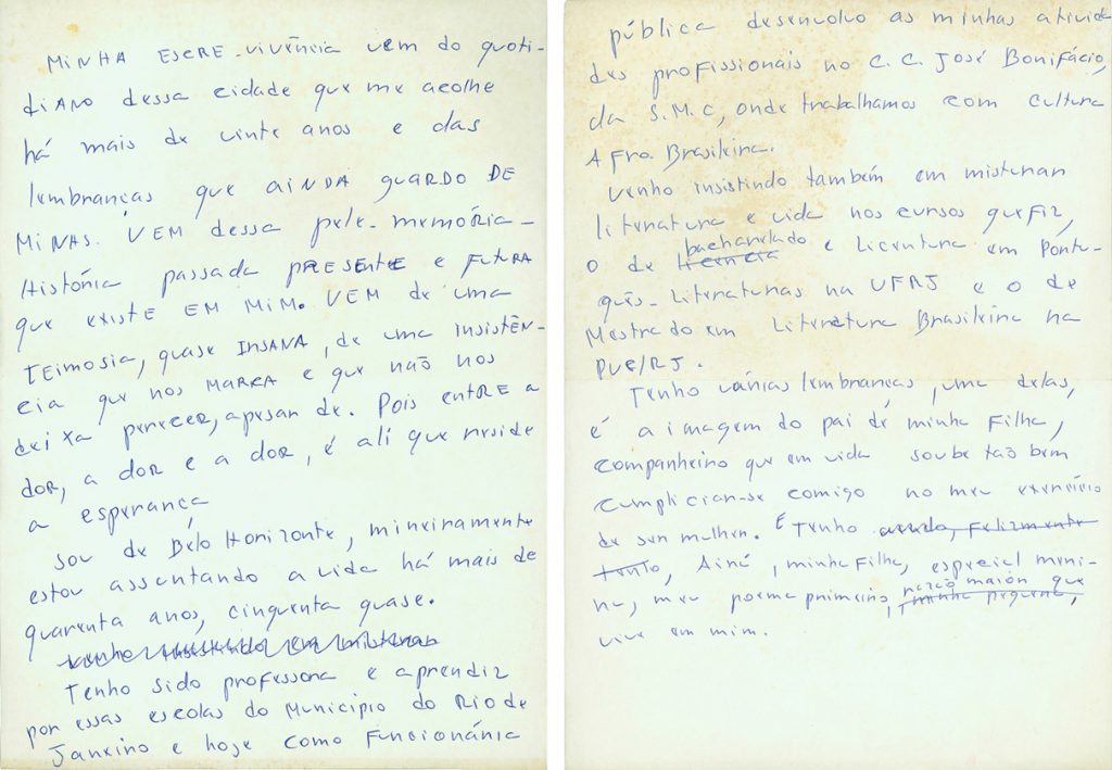 Documento escrito por Conceição Evaristo sobre a sua trajetória pessoal e profissional